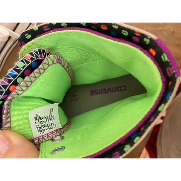 Converse youth 4 High Top Fold down double tongue Dot Sneakers green purple - Picture 7 of 9